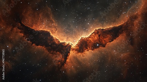 A nebula in the shape of a majestic eagle, its wings spread wide amidst a sea of cosmic dust and stars. photo