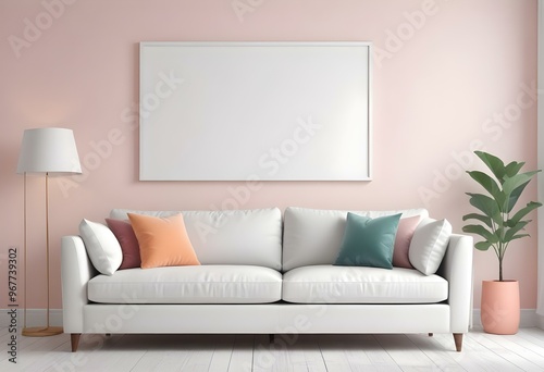 Photo modern style interior room 3d illustration Interior,Kitchen,Washrooms frame living room with colorful white sofa,led with blank frame