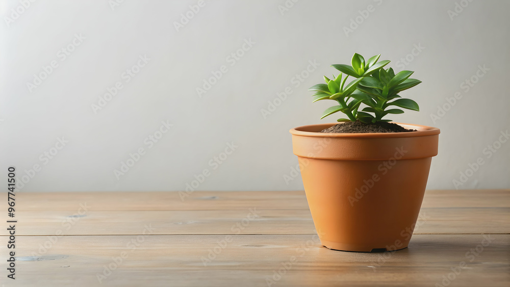 Fototapeta premium Plant in a pot isolated on background, houseplant, indoor, foliage, botanical, green, decor, minimalist