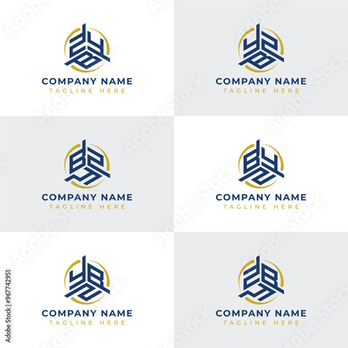 Letters YBZ, YZB, BYZ, BZY, ZYB, ZBY Hexagonal Technology Logo Set. Suitable for any business photo