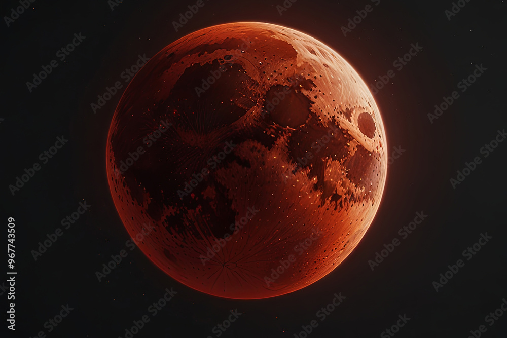 Fototapeta premium Blood Moon Render – Vivid Reddish-Orange Hue with Glowing Surface and Subtle Craters