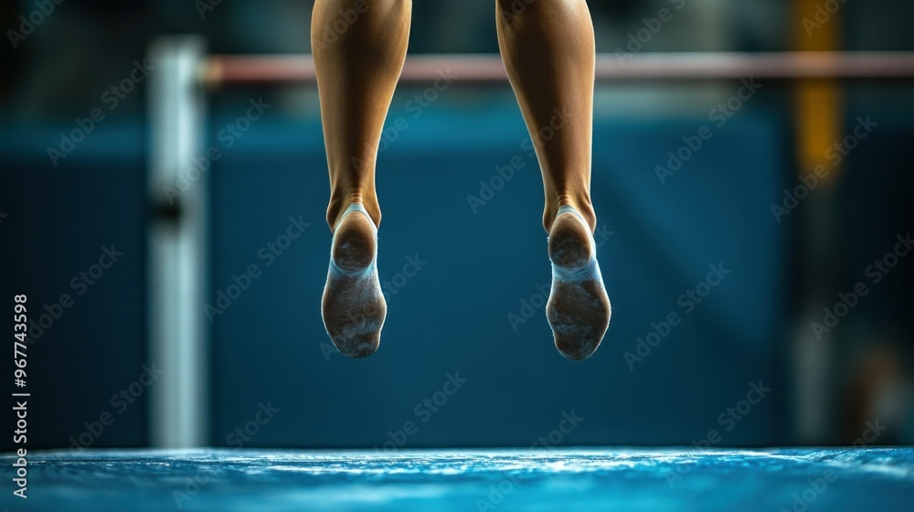 Fototapeta premium A close-up of feet in motion, showcasing athleticism in a gymnastic or acrobatic setting.