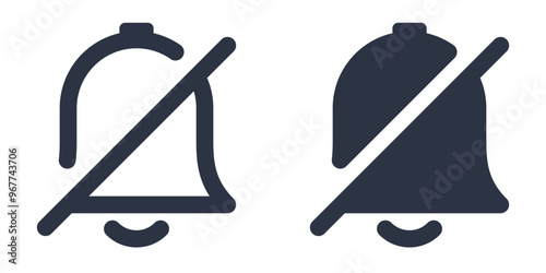 Notifications Off or Crossed-Out Bell simple icons set designed in filled, outline, line and stroke style