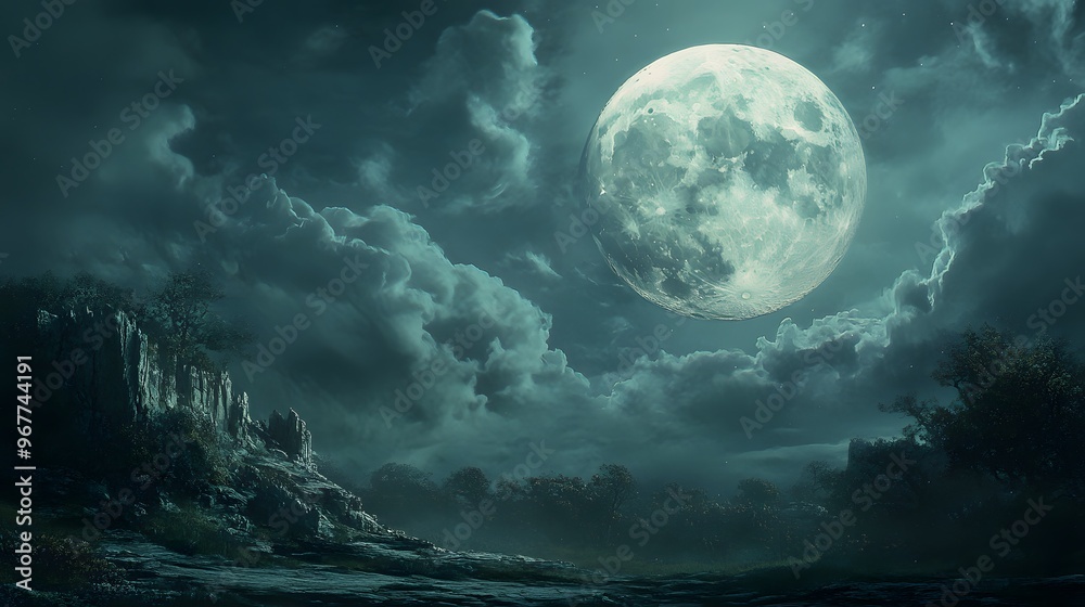 Fototapeta premium Full Moon Over a Misty Forest