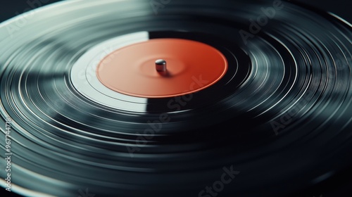 A close-up view of a spinning vinyl record on a turntable, capturing the texture and nostalgic feel of analog music. 