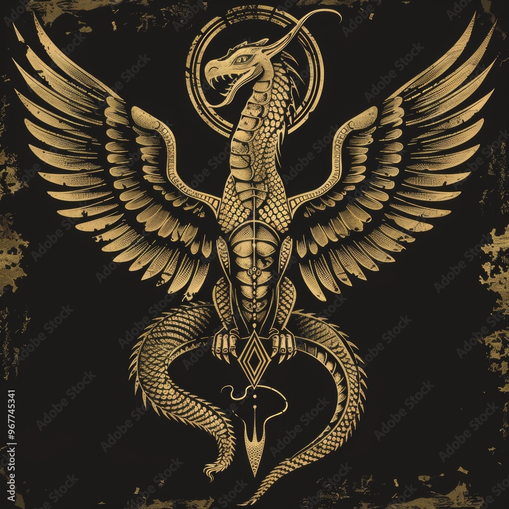 Naklejka premium the winged dragon of RA with vector concept