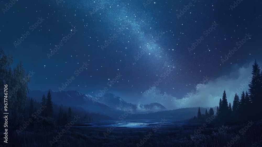 Night sky filled with countless twinkling stars, with the Milky Way stretching across the horizon Night sky filled with countless twinkling stars, with the Milky Way stretching across the horizon