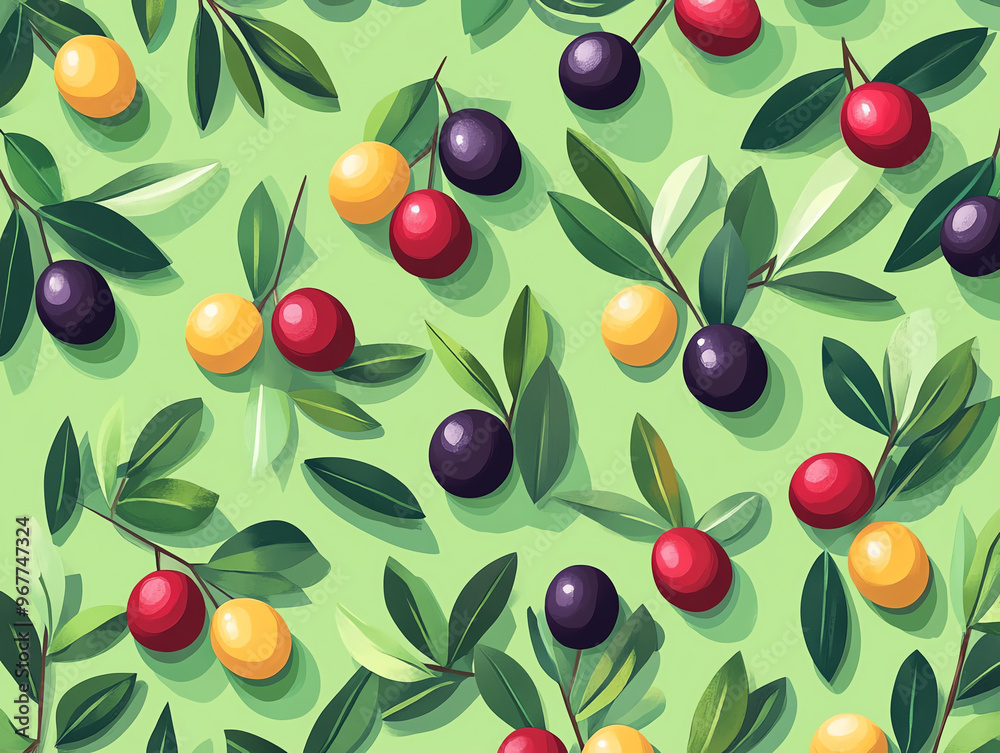 Olive fruit flat design top view organic theme animation vivid. Generative ai. Olive fruit flat design top view organic theme animation vivid. Generative ai.