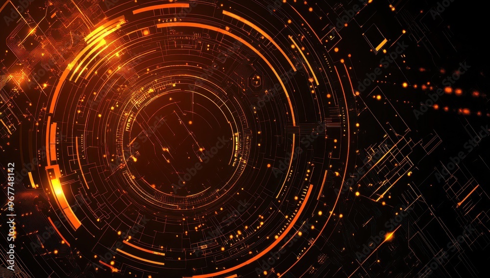 Obraz premium Abstract Digital Interface with Orange Glowing Circles