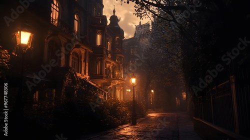 Mysterious European City Street at Dusk