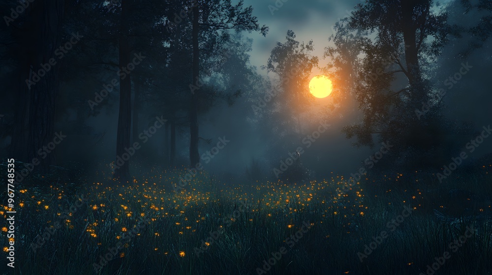 Fototapeta premium Beautiful view of Mystical Forest at Dusk