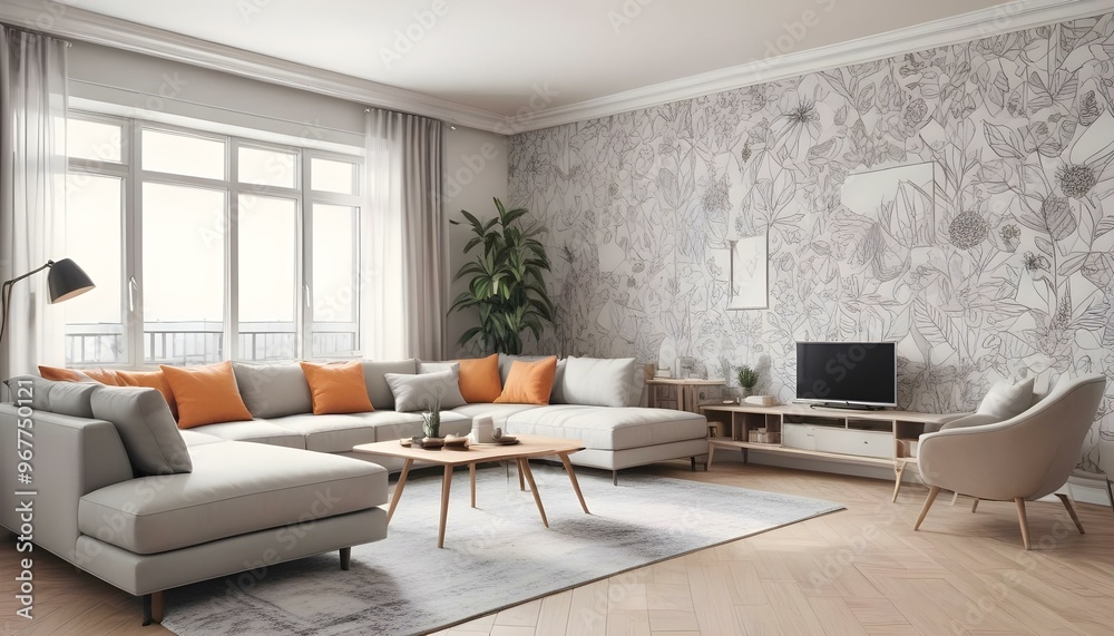 Fototapeta premium Photo interior modern design room 3d illustration;