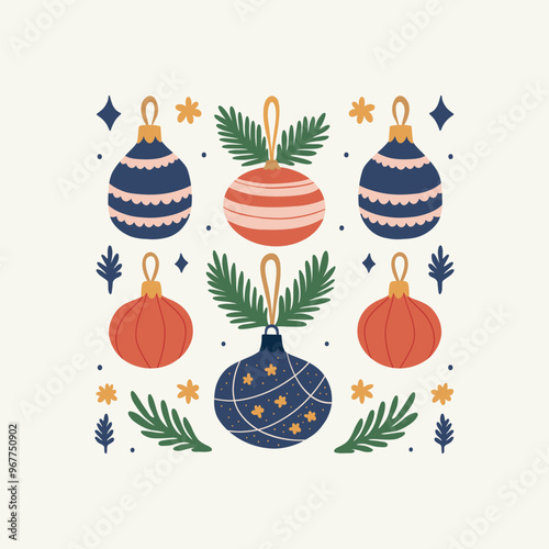 Merry Christmas and Happy New Year illustration. Modern trendy minimal style. Hand drawn design for wallpaper, wall decor, print, postcard, cover, template, banner.