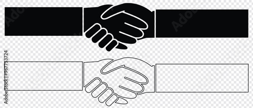 Business agreement concept: Two businessman shaking hands handshake silhouette icon . vector illustration.