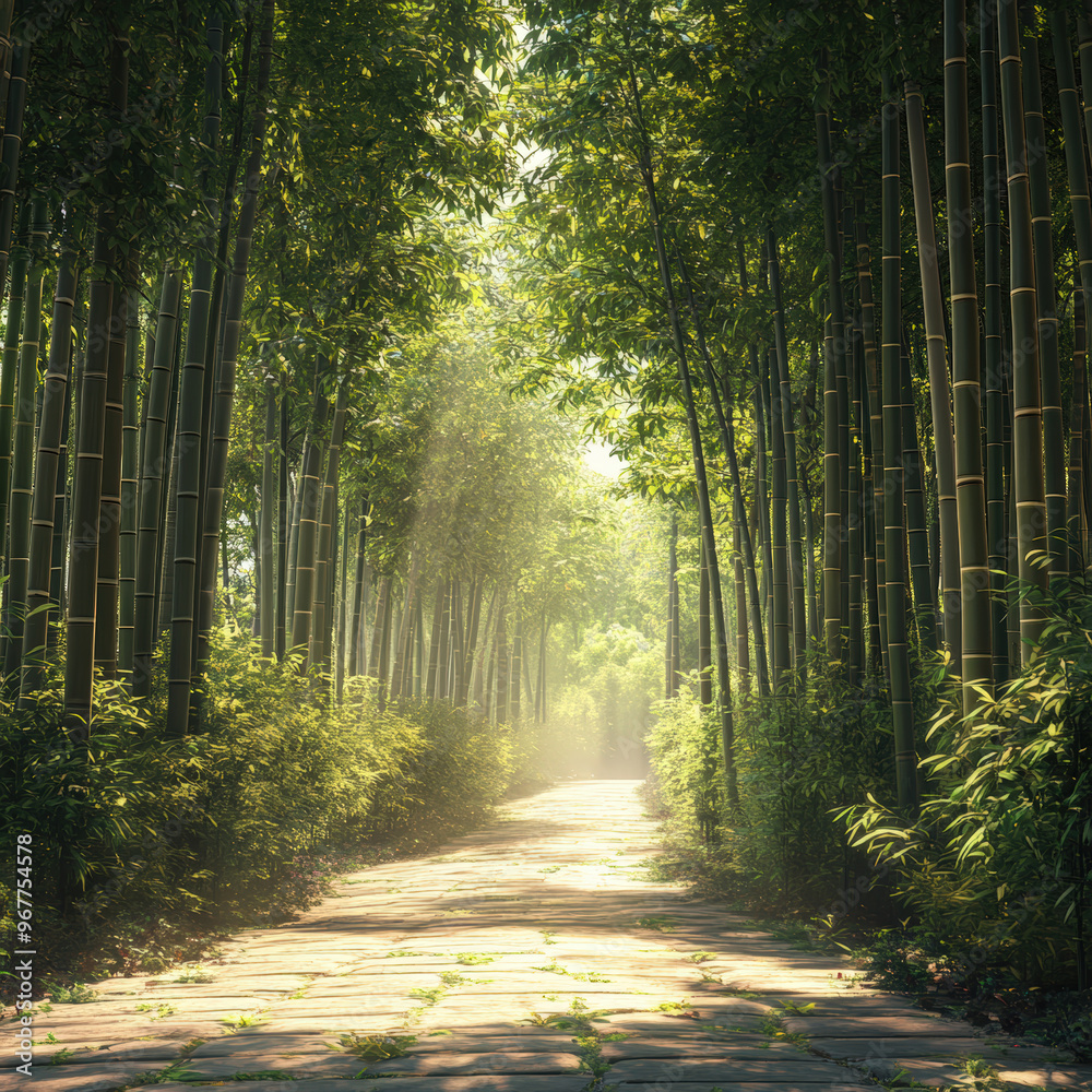 Fototapeta premium A path through a forest with trees on either side
