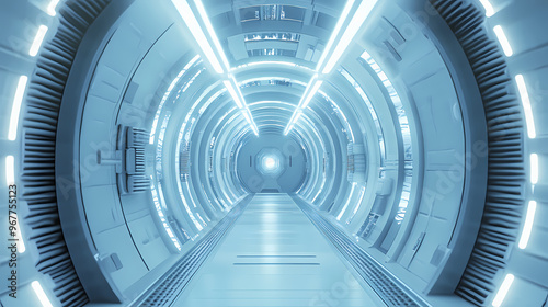 Futuristic space station or spaceship interior corridor. science fiction concept 3d rendering. Spaceship. Illustration