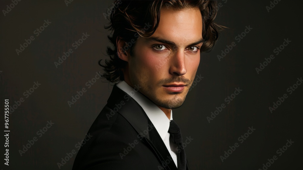 Fototapeta premium Portrait of handsome man in black suit