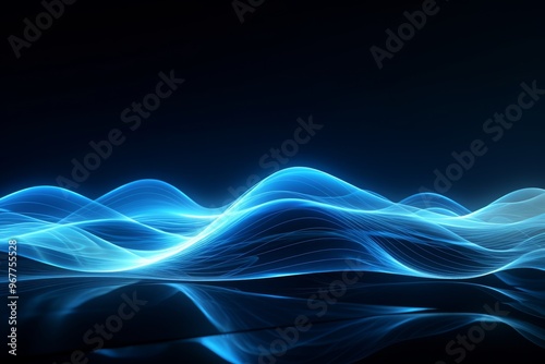 Abstract blue waves create a soothing visual effect on a dark background in a digital artwork