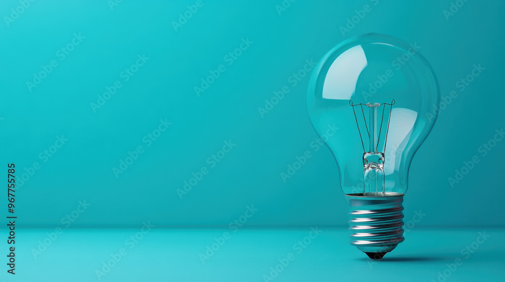 Minimalistic image of a single light bulb against a plain turquoise background, symbolizing ideas or innovation. Minimalistic image of a single light bulb against a plain turquoise background, symbolizing ideas or innovation.