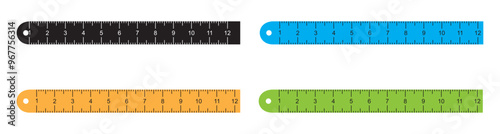 Ruler with the scale of centimeters in four colors. Vector illustration.