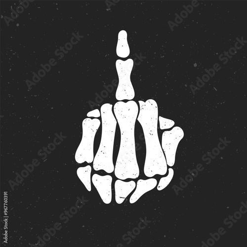 Skeleton hand with bony middle finger. hand gesture
sign of disrespect, vector illustration. 