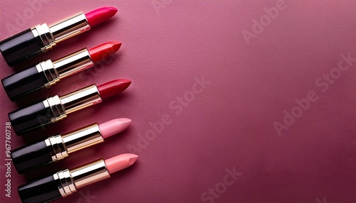 beauty Overhead view of lipsticks lip