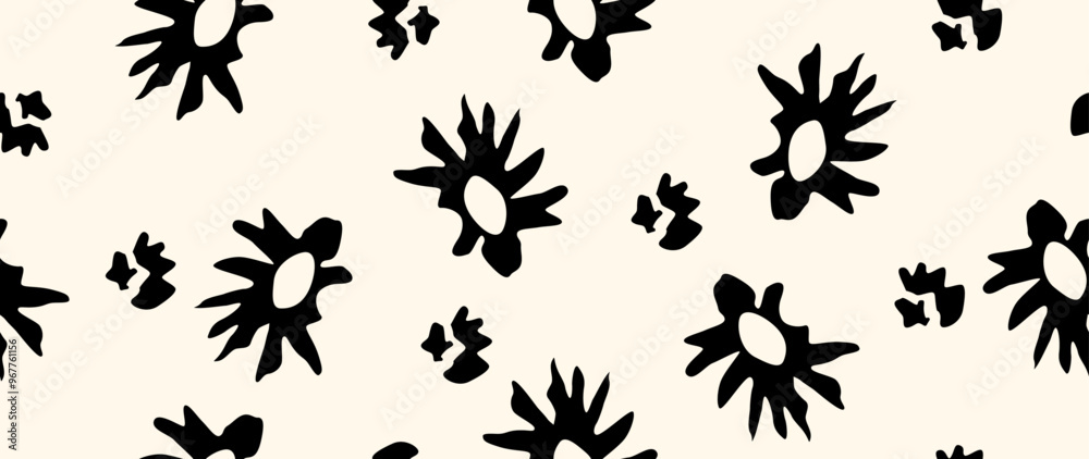 Vector seamless background. Minimalistic abstract floral pattern. Modern print in black color on a light background. Ideal for textile design, screensavers, covers, cards, invitations and posters. Vector seamless background. Minimalistic abstract floral pattern. Modern print in black color on a light background. Ideal for textile design, screensavers, covers, cards, invitations and posters.
