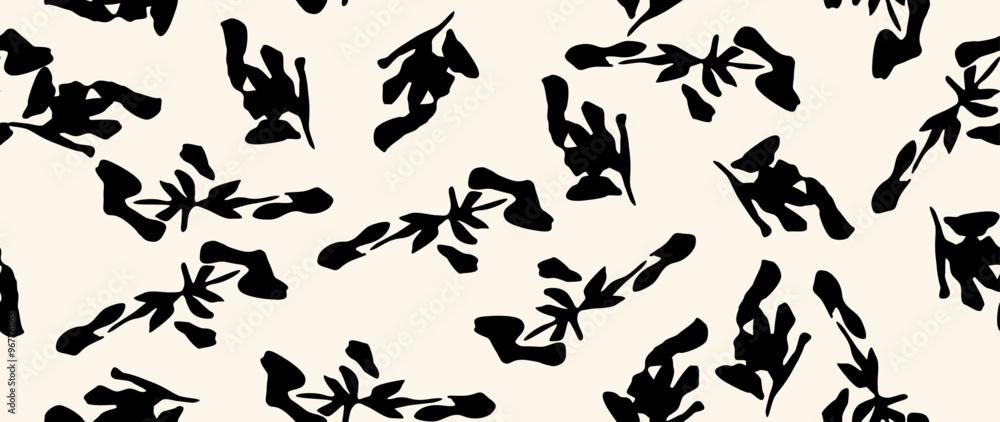 Vector seamless background. Minimalistic abstract floral pattern. Modern print in black color on a light background. Ideal for textile design, screensavers, covers, cards, invitations and posters. Vector seamless background. Minimalistic abstract floral pattern. Modern print in black color on a light background. Ideal for textile design, screensavers, covers, cards, invitations and posters.