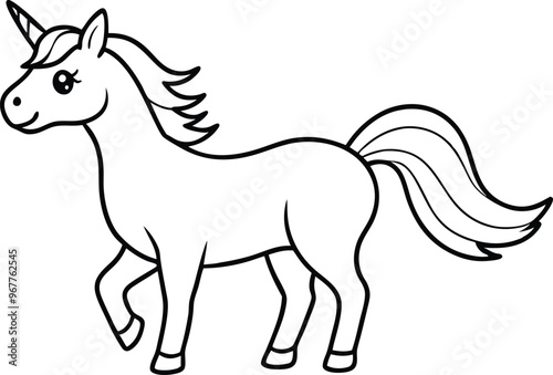 A cute unicorn line art vector illustration