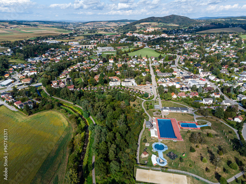 Aerial view on th Neulengbach city at the early autumn photo