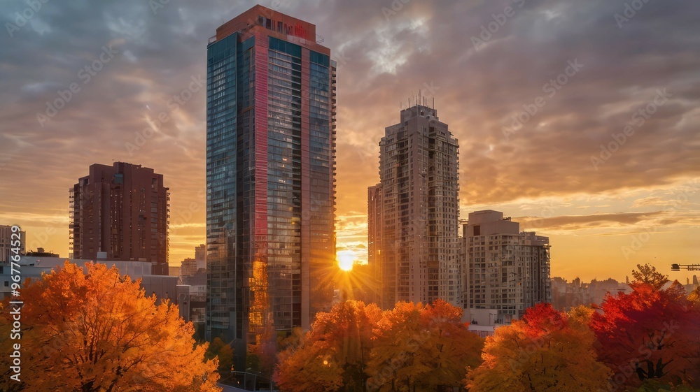 Obraz premium radiant sunset: a symphony of colors in nature's tranquility