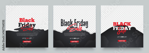 Black friday sale discount social media post template, Set of black friday sale social media template