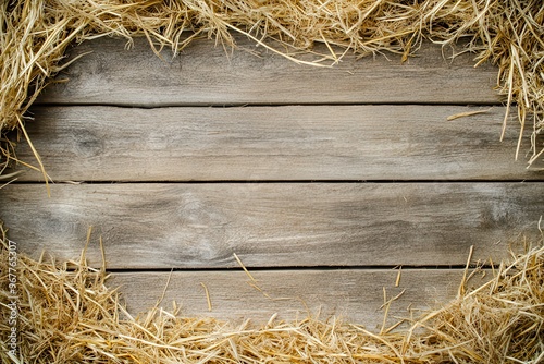 Rustic wooden background with straw border, used for country or autumn background and designs.