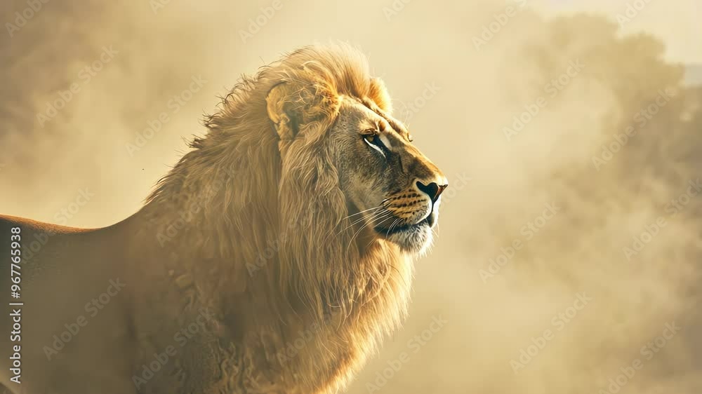 Jesus the lion of Judah. Lion in the fog. Vintage style. Video 4K