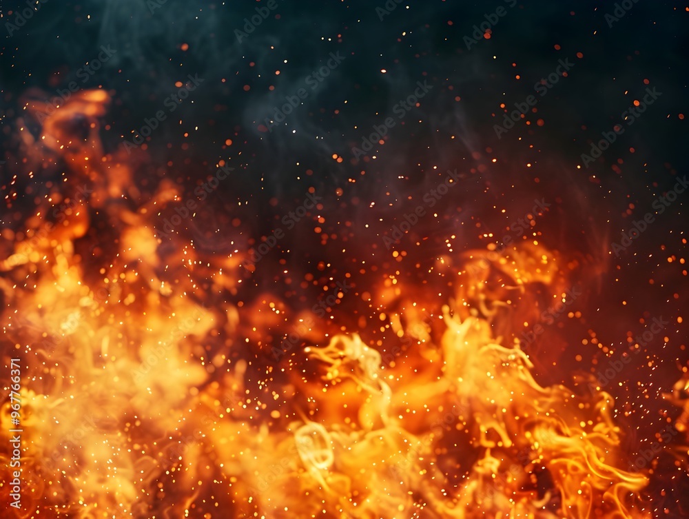 Blazing Inferno in the Night Sky with Intense Heat and Flying Sparks Fiery Background Concept Blazing Inferno in the Night Sky with Intense Heat and Flying Sparks Fiery Background Concept