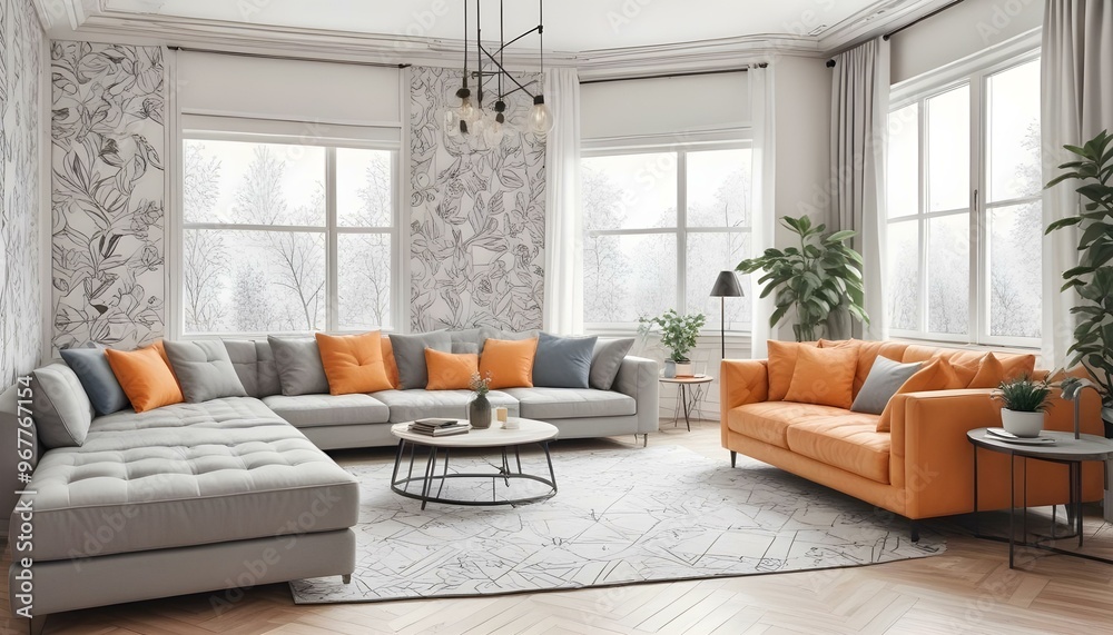 Fototapeta premium Photo interior modern design room 3d illustration;