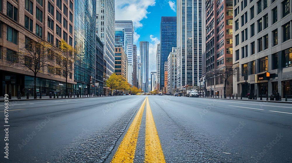 Fototapeta premium Empty City Street with Tall Buildings
