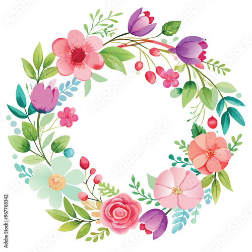 Watercolor Floral Wreath Vector Illustration Elegant and Detailed Design for Instant Download Artwork