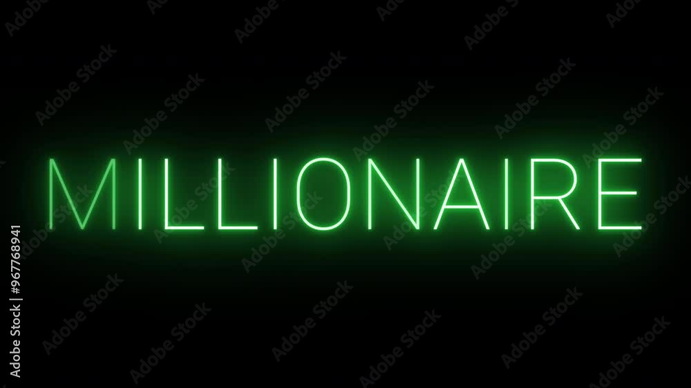 Flickering neon green glowing millionaire text animated on black background Flickering neon green glowing millionaire text animated on black background