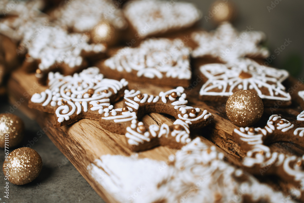 hand-decorated christmas cookies on a wooden background hand-decorated christmas cookies on a wooden background
