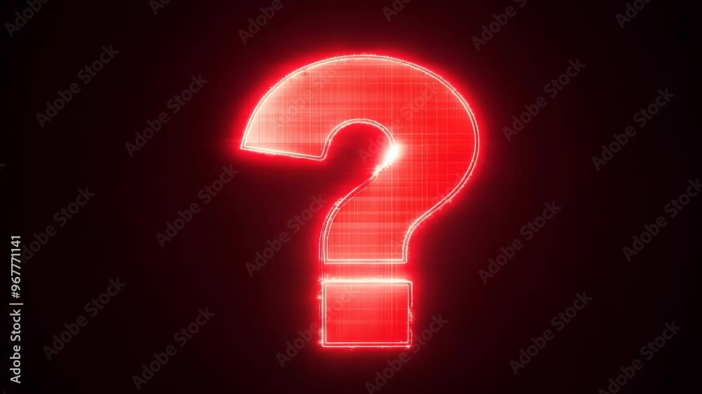 A glowing red neon question mark on a dark background A glowing red neon question mark on a dark background