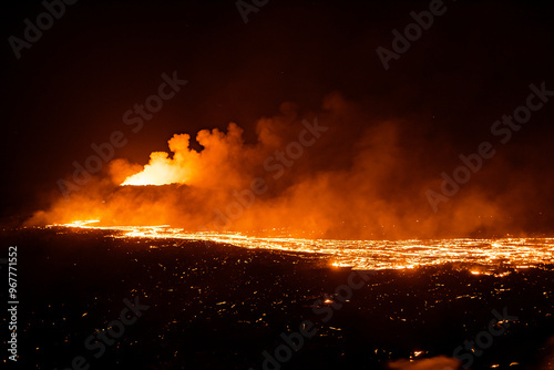 night volcanic eruption in Iceland