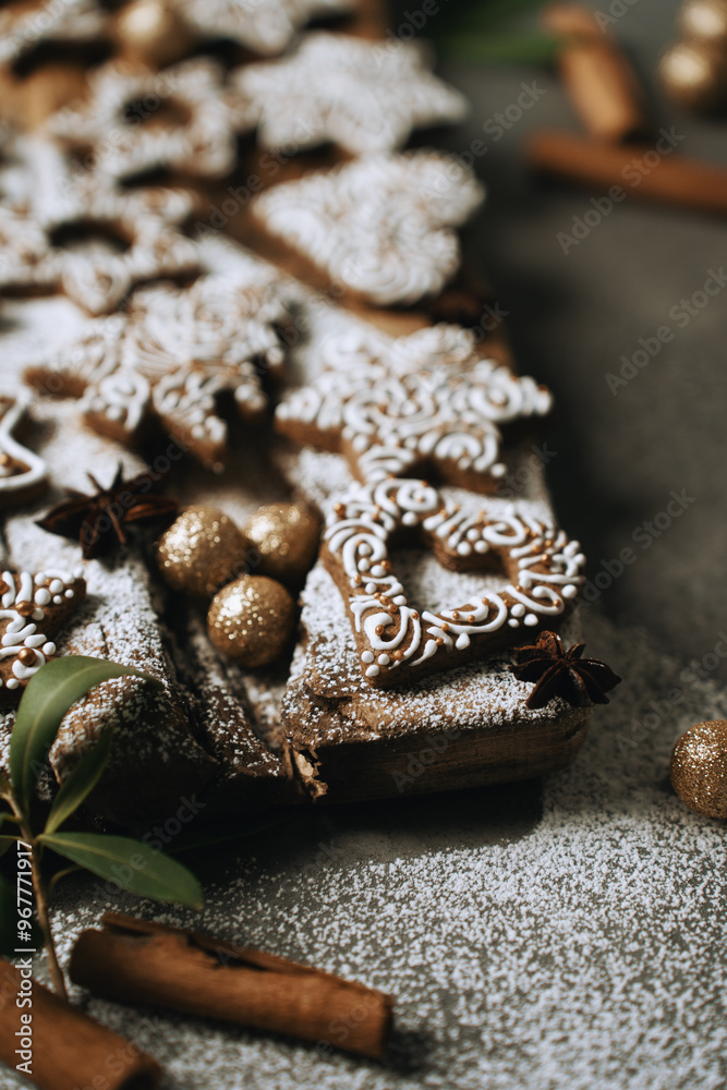 Obraz premium hand-decorated christmas cookies on a wooden background