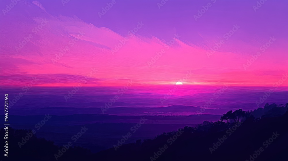 Fototapeta premium A dusky purple haze envelops the evening sky, with deep indigos blending into the horizon, signaling the end of the day.