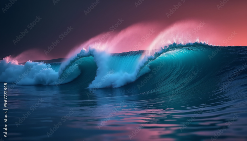 Fototapeta premium Massive Ocean Wave Crashing at Sunset with Pink and Purple Hues
