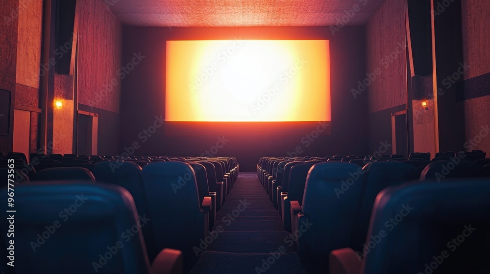 Fototapeta premium A glowing movie theater screen, the light from the film slowly filling the space, inviting viewers into the story.