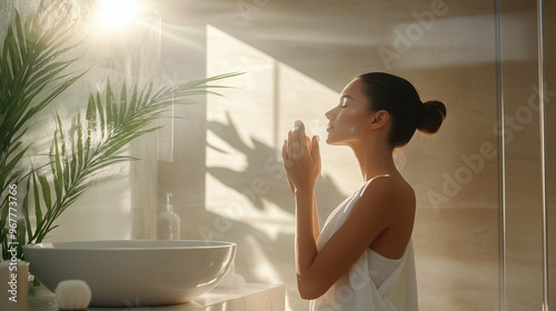 Morning Skincare Routine in Sunlit Bathroom