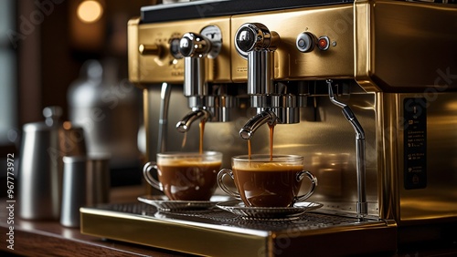 Espresso Machine Brewing Coffee in Cups