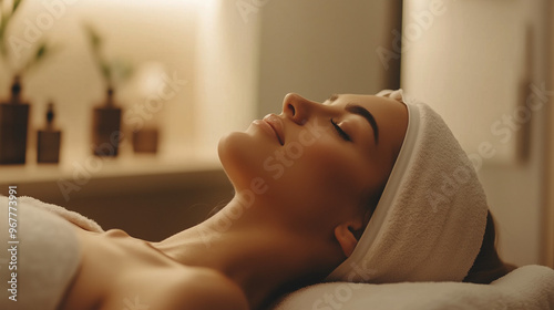 Relaxed Woman Enjoying a Spa Treatment - Calm and Serene Atmosphere