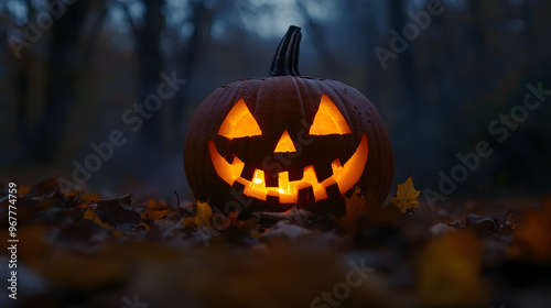 High-Definition Halloween Background with Glowing Jack-o'-Lantern